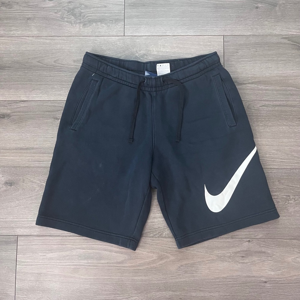 Nike Mens Sportswear Fleece Shorts Black White Swoosh Graphic Size M